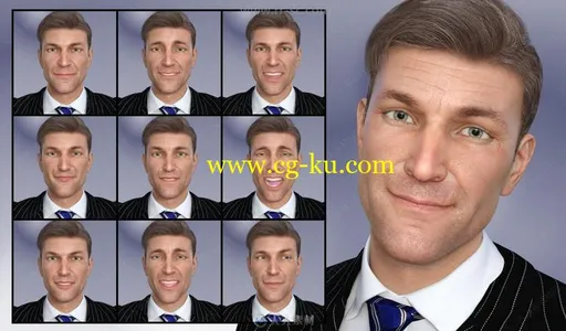 逼真形象男性愤怒快乐悲伤惊讶表情3D模型合集的图片3