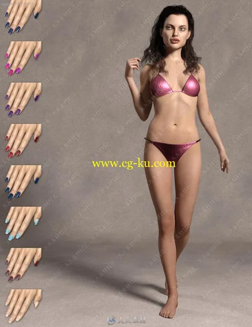 个性女孩艾琳娜多组眼唇指甲妆容服饰3D模型的图片2