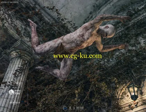 科幻丧尸追赶拉扯人类恐惧姿势动作3D模型的图片3