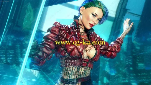 超帅女战士性感拉链渔网紧身作战服饰3D模型的图片2