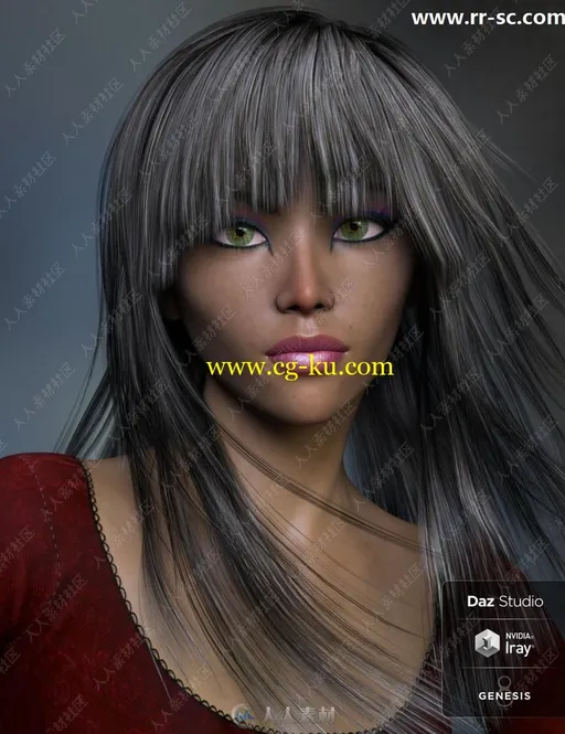 3种肤色多种发型精致妆容女性3D模型的图片3