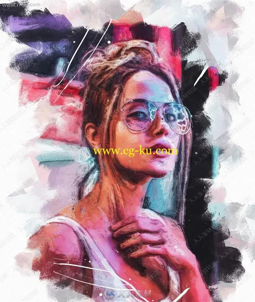 漆画涂抹人像唯美朦胧艺术特效PS动作的图片1