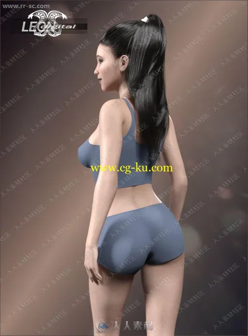 不同颜色图案紧身女性运动套装3D模型的图片1