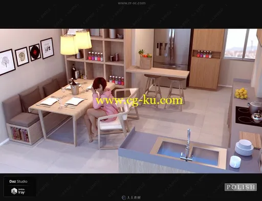现代干净典雅木质风格厨房装修室内设计3D模型合集的图片2