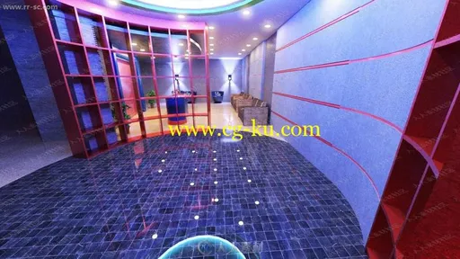 现代酒店前厅接待吧台沙发设施布局3D模型的图片3