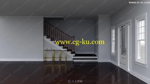 豪华房子地面墙壁楼梯室内设计渲染场景3D模型的图片1