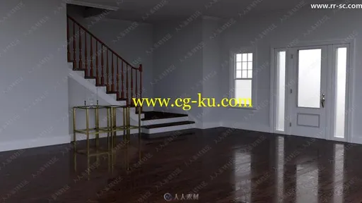 豪华房子地面墙壁楼梯室内设计渲染场景3D模型的图片3