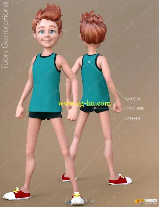 婴儿到老龄卡通男性人物服装服饰3D模型的图片3