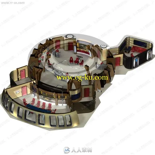 细致太空舱操作台布局设施3D模型的图片1