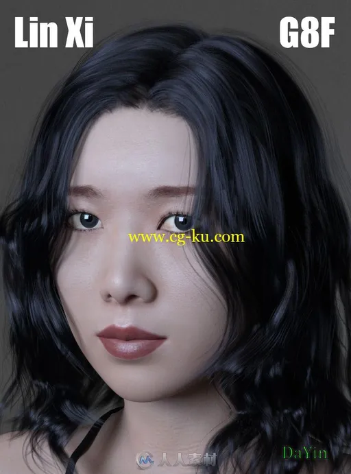 美丽亚洲女孩林西头部特写细致3D模型的图片1
