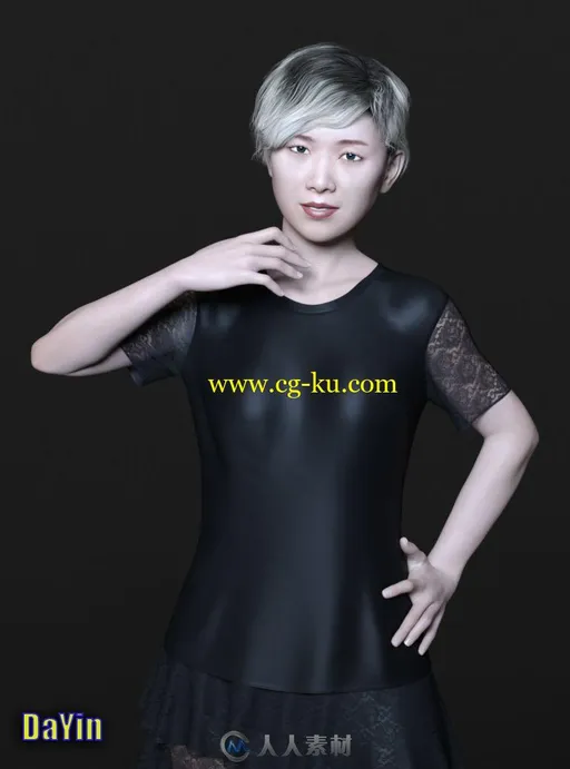 美丽亚洲女孩林西头部特写细致3D模型的图片2