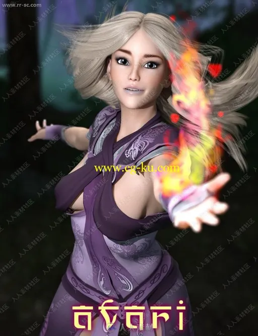 长发美丽女孩多组妆容造型魔法粒子3D模型的图片1