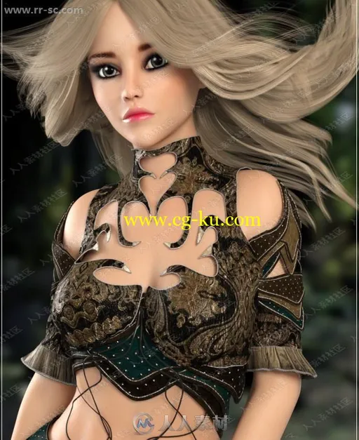 长发美丽女孩多组妆容造型魔法粒子3D模型的图片2