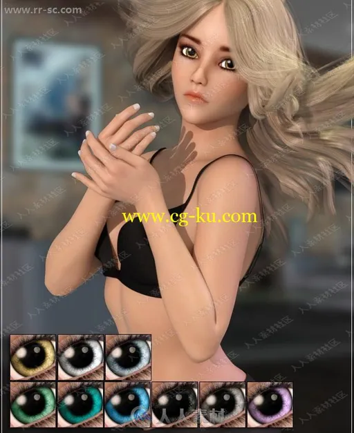 长发美丽女孩多组妆容造型魔法粒子3D模型的图片3