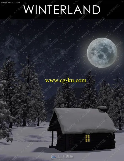 雪地景观雄伟云杉橡树和灌木3D模型的图片2
