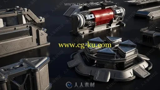 科幻电缆管道链轮磁通电容器等小部件3D模型合集的图片2