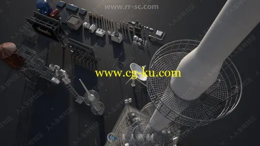 城市屋顶天际线天线广告牌水塔卫星天线等3D模型合集的图片3
