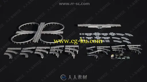 立交桥高速公路标志广告牌坡道环路半指路交通标志3D模型合集的图片1