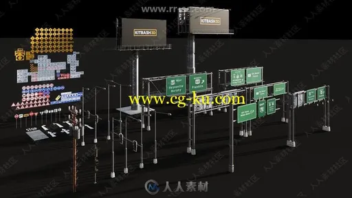 立交桥高速公路标志广告牌坡道环路半指路交通标志3D模型合集的图片2