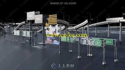立交桥高速公路标志广告牌坡道环路半指路交通标志3D模型合集的图片3
