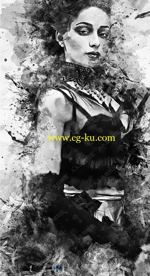 四合一人物油画素描墨水滴落艺术特效PS动作合集的图片3