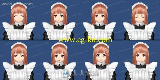多组维多利亚女仆三维卡通形象表情动作3D模型Unity游戏素材资源的图片1