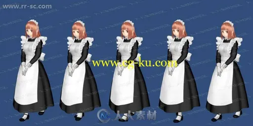 多组维多利亚女仆三维卡通形象表情动作3D模型Unity游戏素材资源的图片3
