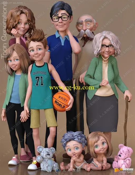 多组男女幼龄至老年各种形态3D模型的图片1