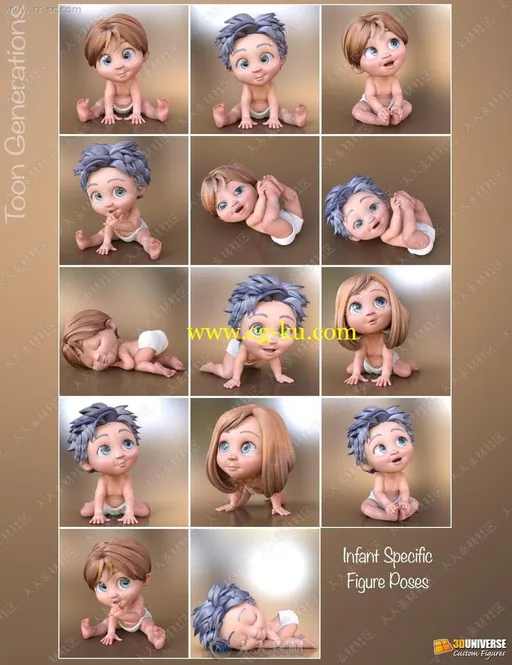 多组男女幼龄至老年各种形态3D模型的图片2
