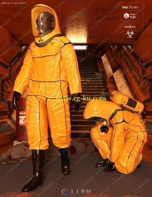 丧尸生化危机防护服装及姿势场景3D模型的图片1