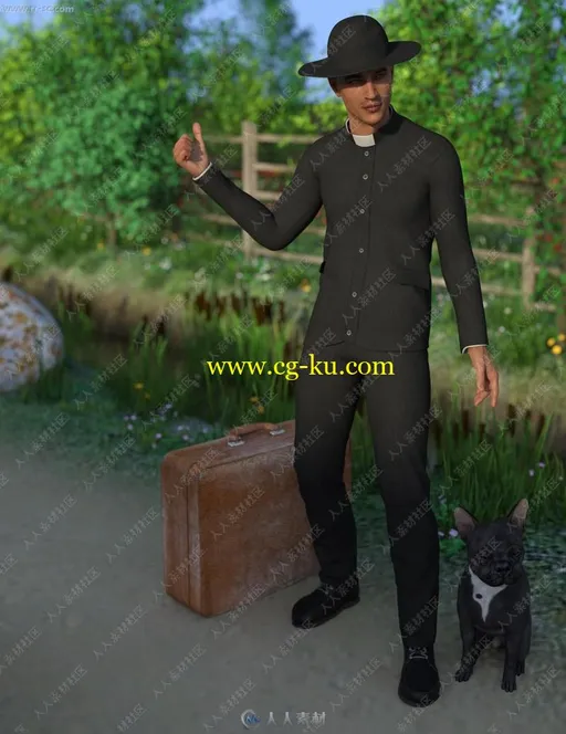 牧师经典装束帽子西裤外套3D模型的图片3