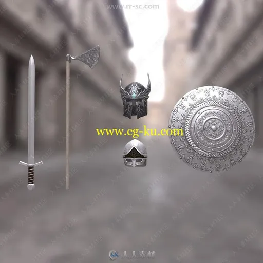 武器盔甲金属剑盾斧头盔等3D模型合集的图片3
