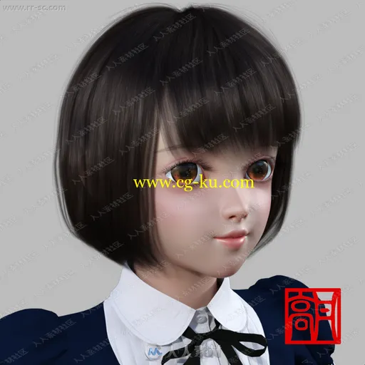 可爱大眼睛洋娃娃女孩多组服装造型3D模型的图片1