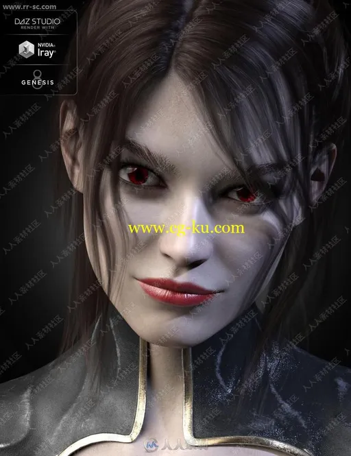 苍白吸血鬼女孩多组瞳孔妆容静脉3D模型的图片2