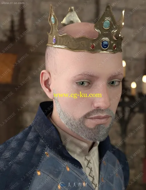 佩戴金色镶钻王冠幼年到老年3D模型的图片1