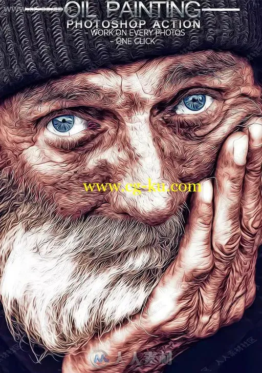 细腻线条纹理人物油画效果艺术特效PS动作的图片1