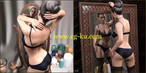 丰满女孩镜面组合多组性感姿势3D模型的图片2