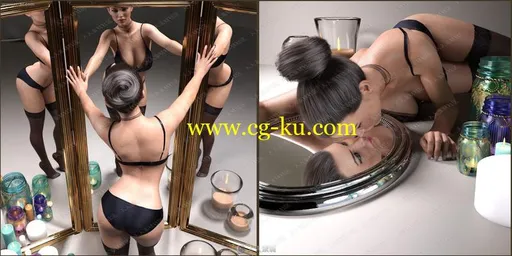 丰满女孩镜面组合多组性感姿势3D模型的图片3