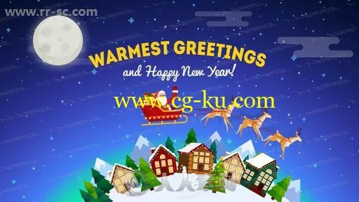 圣诞之夜驯鹿松树小房子动画开场AE模版的图片1