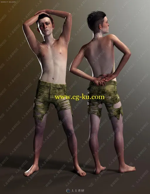 多种颜色肤色雀斑男孩怪异造型3D模型的图片2