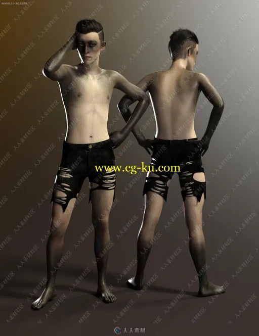 多种颜色肤色雀斑男孩怪异造型3D模型的图片3