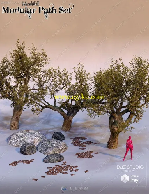 巨大树木森林彩色蘑菇灯笼环境3D模型的图片3