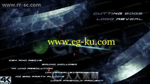 神秘烟雾锋利刀刃划破logo动画演绎AE模板的图片1