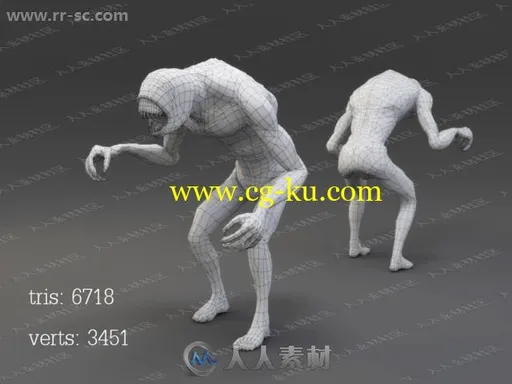 长手尖牙恐怖怪物多组姿势形态3D模型Unity游戏素材资源的图片1