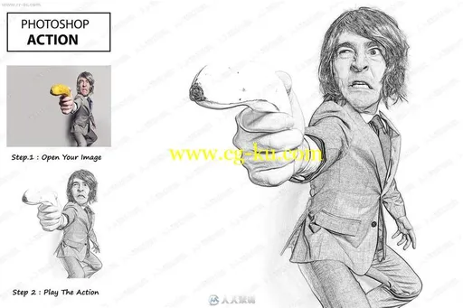 线条漫画黑白手绘图稿效果人像艺术特效PS动作的图片1