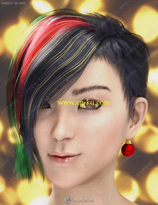 彩色螺纹磨砂球形挂坠圣诞彩球3D模型的图片3