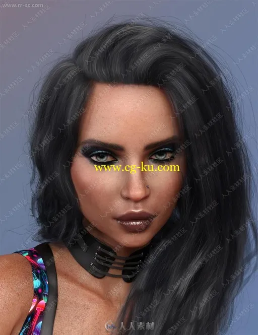 丰满纹身女孩多组妆容姿势3D模型的图片1
