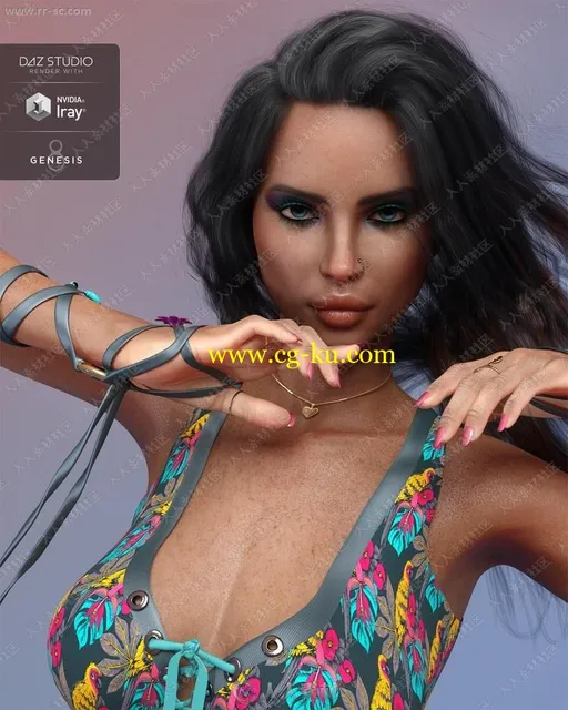 丰满纹身女孩多组妆容姿势3D模型的图片2