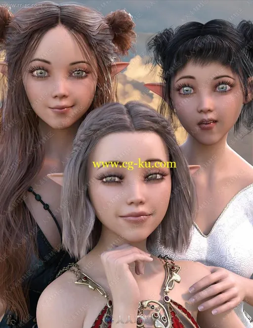 可爱精灵小女孩喜怒哀乐表情3D模型的图片1