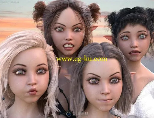 可爱精灵小女孩喜怒哀乐表情3D模型的图片2